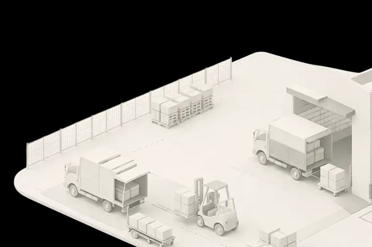 Autonomous forklifts and trucks operating in a warehouse yard