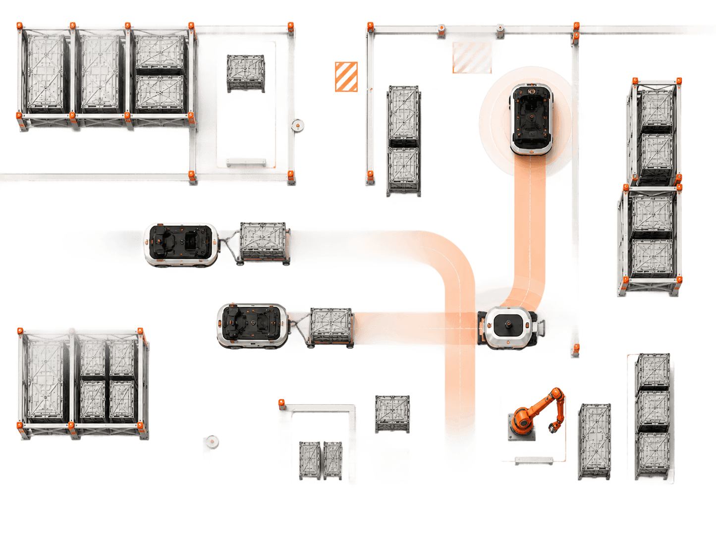 Diagram of an autonomous robot adapting its trajectory around obstacles