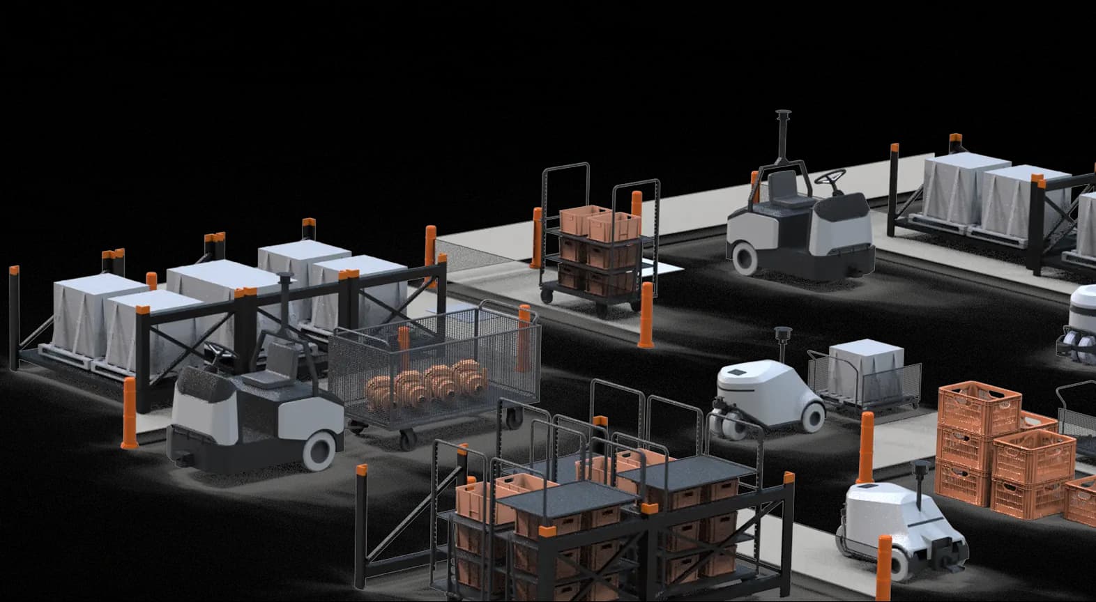 Autonomous forklifts and trucks operating in a warehouse yard
